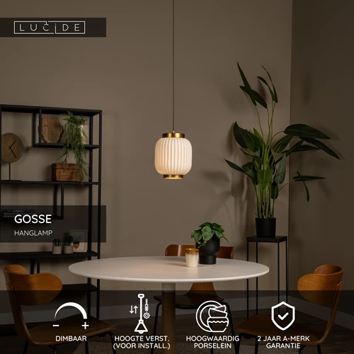 Lucide GOSSE - Hanglamp - Ø 19,5 cm - 1xE27 - Wit - USP